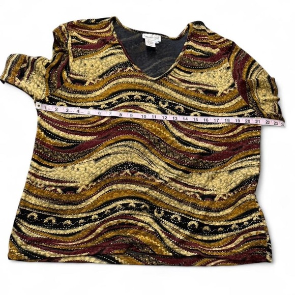Vintage Coldwater Creek Metallic Earthy Tones Abstract Long Sleeve Top - Picture 7 of 9